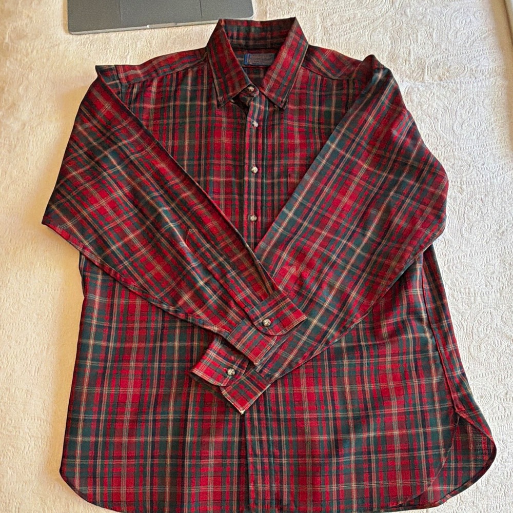 Pendleton Sir Pendleton Men's L Red Green Plaid Wool Woven Long Sleeve Shirt